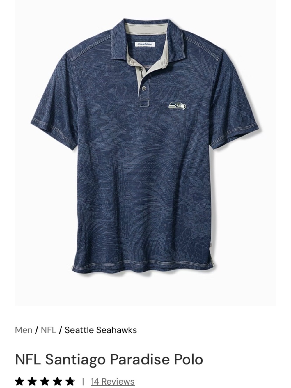 Tommy Bahama Seattle Seahawks Polo Mens Large Tall Blue NWT NFL IslandZone